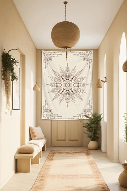 FORATER Floral Bohemian Tapestry, Flower Aesthetic Indian Wall Hanging Boho Tapestries Mandala Room Decor Tapestry for Bedroom Living Room Dorm (Flaxen, 82L x 61W)