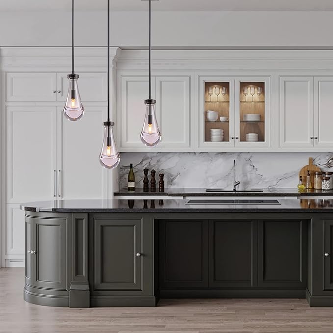 Raindrop Pendant Lights, Bronze Modern Pendant Lights for Kitchen Island with Rod, Penadant Light Fixtures, Chandelier for Living Room Hallway,Bedroom Pendant Light, Bulb Included