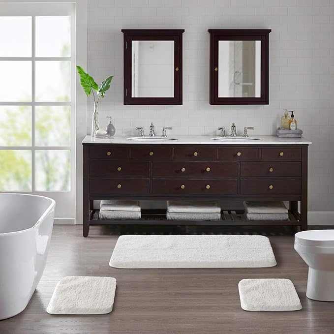 Suchtale Extra Soft & Absorbent Shaggy Bath Mat (24 x 40, White) - Machine Washable Microfiber, Non Slip, Luxury Bathroom Floor Mat