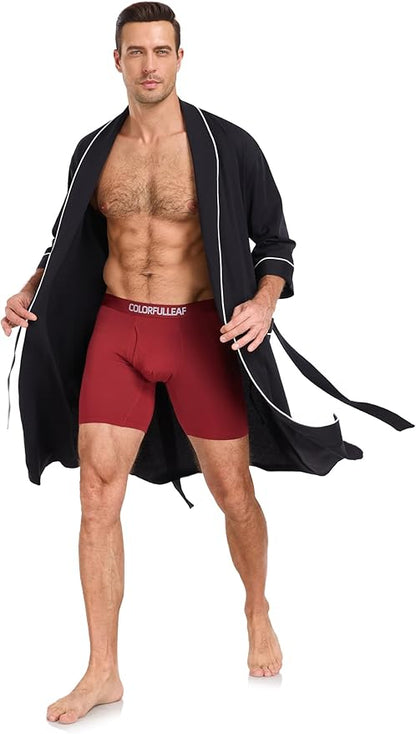 COLORFULLEAF Men's Bathrobes 100% Cotton Soft Comfort Breathable Short Sleeve Summer Kimono Mens Lightweight Robe