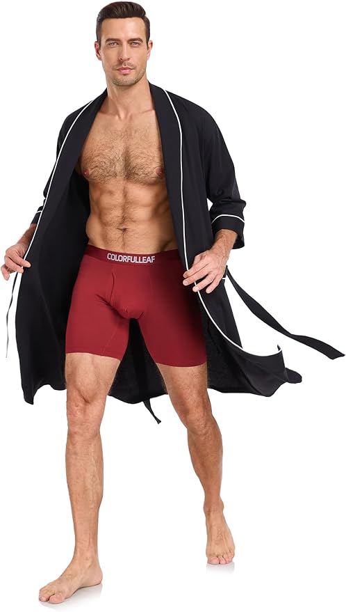 COLORFULLEAF Men's Bathrobes 100% Cotton Soft Comfort Breathable Short Sleeve Summer Kimono Mens Lightweight Robe