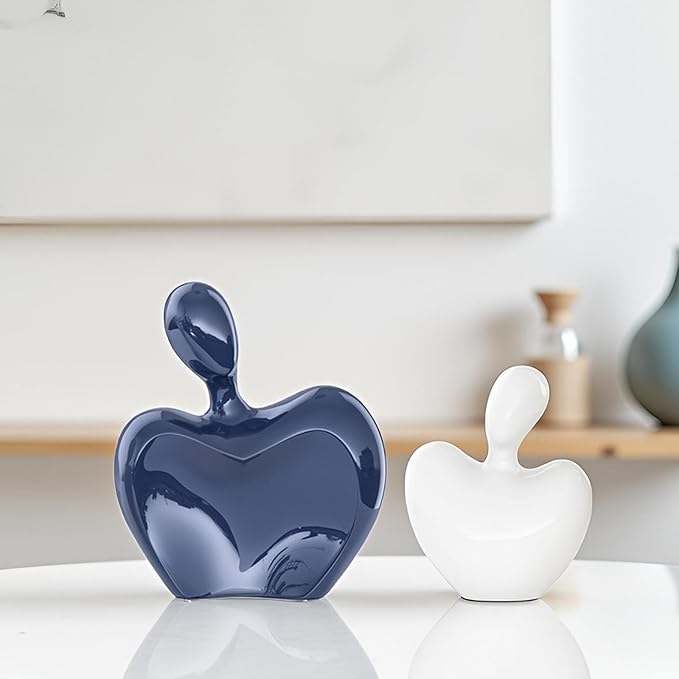 XMGZQ Blue and White Ceramic Couple Figurines Home Decor Accent,Wedding Engagement Romantic Gift for Husband Wife,Large Male and Female Love Statue Valentine's Day Birthday,Abstract Hugging Couple