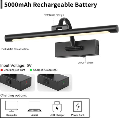 Picture Lights Battery Operated with Remote and Dimmable Function, Rechargeable Gallery Light Black Art Light Wireless Painting Lights 16'' Inch for Display, Portrait, Artwork, Warm White