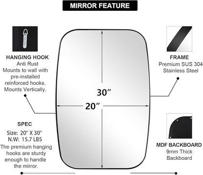 ANDY STAR Oval Mirrors for Bathroom, 20x30’’ Black Bathroom Vanity Mirror with Metal Frame, Black Oblong Bathroom Mirror for Over Sink, Modern Anti Rust Wall Mounted