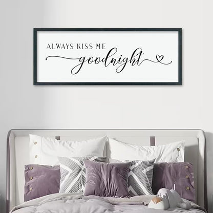 comurdyo Always Kiss Me Goodnight Sign for Bedroom Above bed Wall Decor 40''×15'' Large Wood Frame For Couples Over Bed Hanging Wall Art (Black)