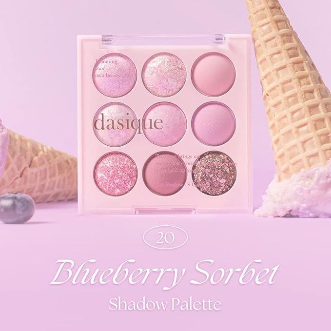 Dasique Shadow Palette Gift Set #20 Blueberry Sorbet 13g I FREE Comb Mirror Set | 9 Blendable Shades in Smooth Matte and Shimmer Finishes with Gorgeous Pearls | Eye Makeup Palette | K-beauty
