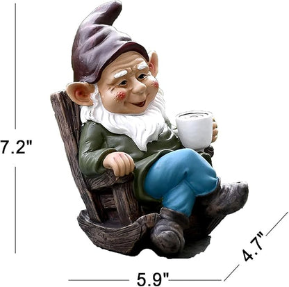 OwMell Drinking Coffee Garden Gnome Statue Decoration 7.3" Figurine Ornament for Indoor Outdoor Home Patio Yard Lawn - Coffee