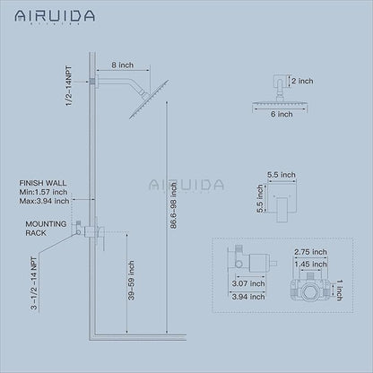 Airuida Shower Faucet Set Bathroom Rain Shower System SUS304 Stainless Steel Single Handle With Male Threads Rough-in Valve Shower Trim Kit 6 Inch Wall Mount Shower Head Brushed Nickel