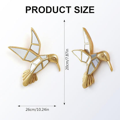 Vintage Wall Sculpture Animals Gold Bird Mirrors - Gold Resin Hummingbird and Glass Wall Decor, Perfect for Victorian and European Themed Homes