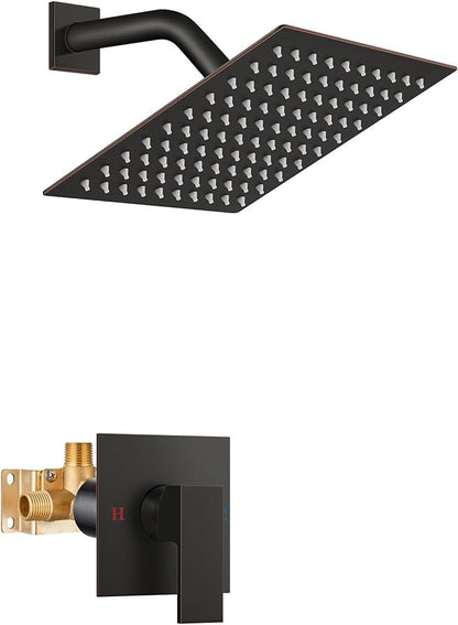 Airuida Shower Faucet Set Bathroom Rain Shower System SUS304 Stainless Steel Single Handle With Male Threads Rough-in Valve Shower Trim Kit 8 Inch Wall Mount Shower Head Oil Rubbed Bronze