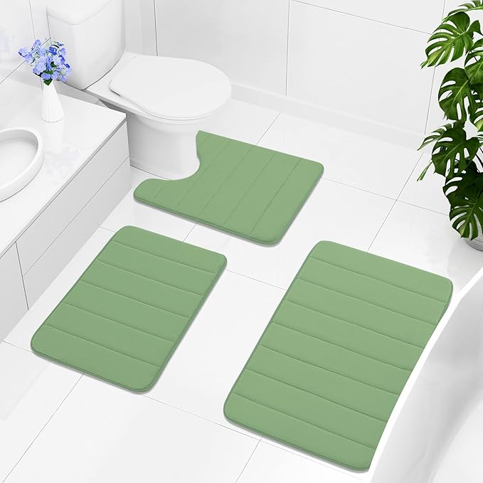 Buganda Memory Foam Bath Mat, 60" x 24", Ultra Soft and Non-Slip Bathroom Rugs, Water Absorbent and Machine Washable Bath Rug Runner for Bathroom, Shower, and Tub, Olive Green