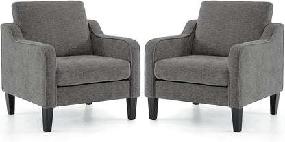 VINGLI Accent Chairs Set of 2 for Living Room, Light Grey Mid Century Modern Chair Soft Chenille Sofa Chair Upholstered Comfy Arm Chairs for Bedroom, Play Room, Apartment