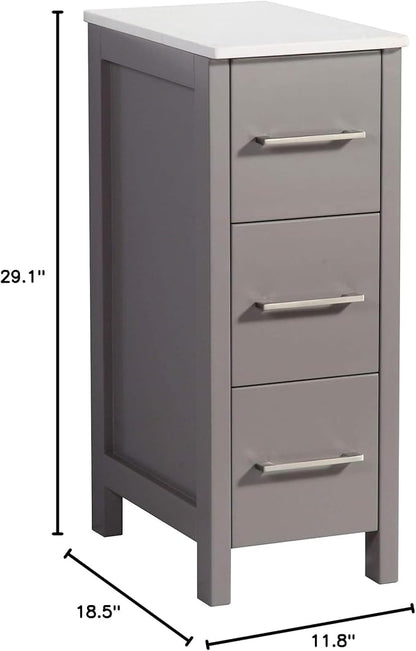 Vanity Art 12 Inch Bathroom Cabinet 3 Dove-Tailed Drawers with Engineered Marble Top Side Storage Organizer Freestanding Single Vanity VA3112-G