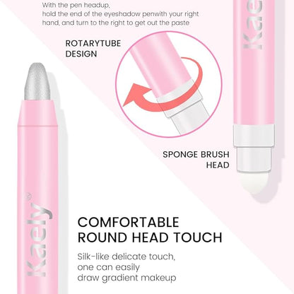 evpct 2Pcs Cream Eye Shadow Brightener Sticks Set for Eyes Waterproof, Dazzling Grey & Silver Shimmer Cream Eyeshadow Applicator Stick Long Lasting Pigmented Eye Makeup sombras en crema para ojos 2+16