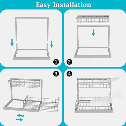 REALINN Under Sink Organizer, Pull Out Cabinet Organizer 2 Tier Slide Out Sink Shelf Cabinet Storage Shelves, Storage for Kitchen Bathroom, Grey, 1 Pack