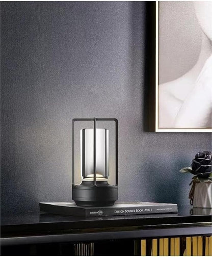 Portable Metal Table Lamp for Indoor/Outdoor ,Rechargeable Cordless LED Lamp, 3-Colour Infinitely Dimming Battery Powered Small Desk Lamp, Restaurant/Bedroom/Bar/Coffee Shop/Camping Light (Black)