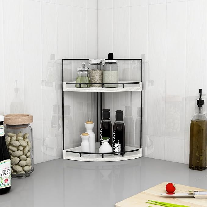 Dorhors 2-Tier Rustic White Corner Bathroom Shelf