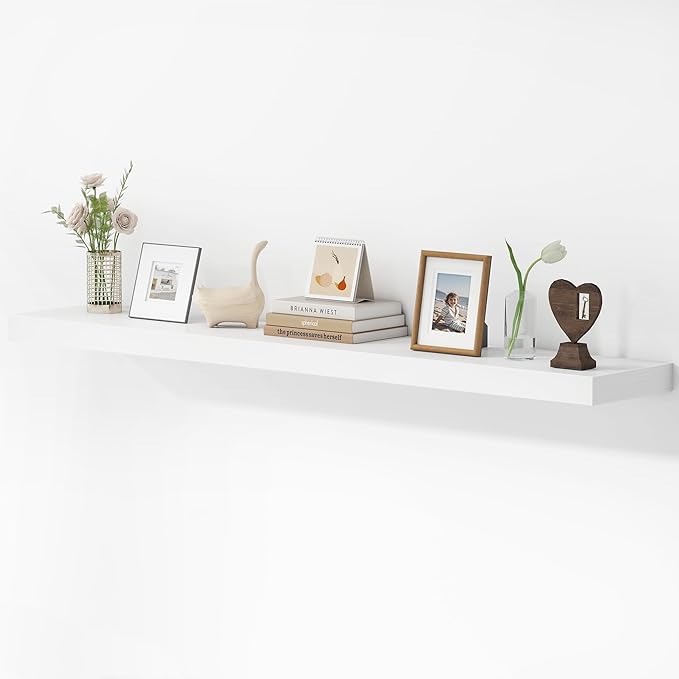 55 Inches Floating Shelves for Wall, 9.3" Deep Long Floating Shelves Set of 1, Large Display & Storage Shelf, Wall Shelf for Bathroom Bedroom Living Room Kitchen Office, White