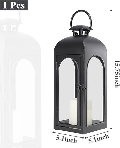 Bdor 16 Inches Metal and Stainless Steel Glass Decorative Lantern with Electronic Wax Effect - Indoor/Outdoor Decorative Lighting, Handcrafted Aesthetic, Perfect for Home, Parties, and Holiday Decor