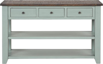 Solid Wood Console Table Sofa Table with Storage Drawers and Bottom Shelf Entryway Table for Entry Hallway Foyer Sofa Couch Table,Fully Assembled (48.8" Green)
