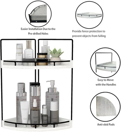 Dorhors 2-Tier Rustic White Corner Bathroom Shelf