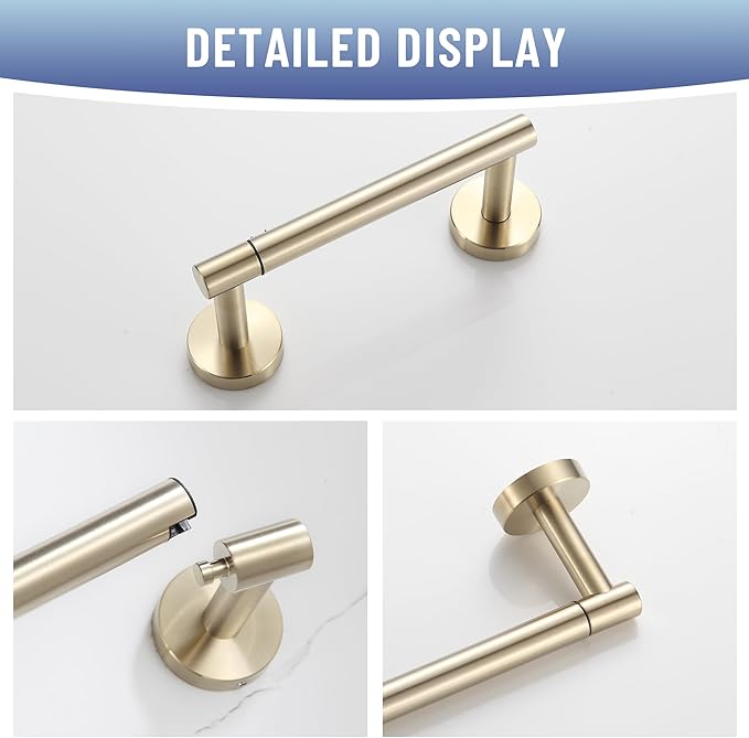 BVL Toilet Paper Holder Brushed Gold Wall Mount Stainless Steel 304 Large Mega Roll