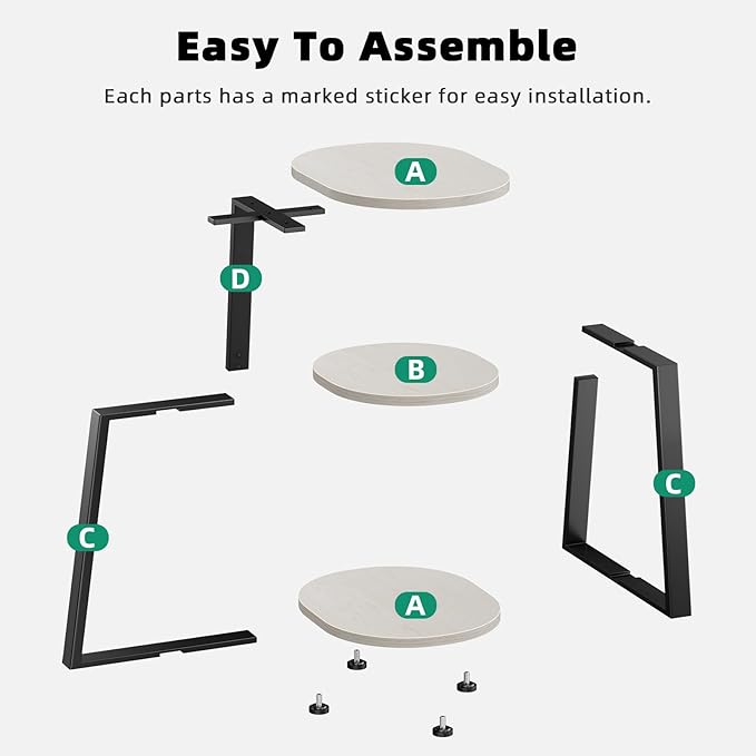 Side Table, Small End Table with Metal Frame, 3-Tier Bedside Tables, Round Side Tables for Living Room Bedroom Couch Bathroom, Oval, White Maple