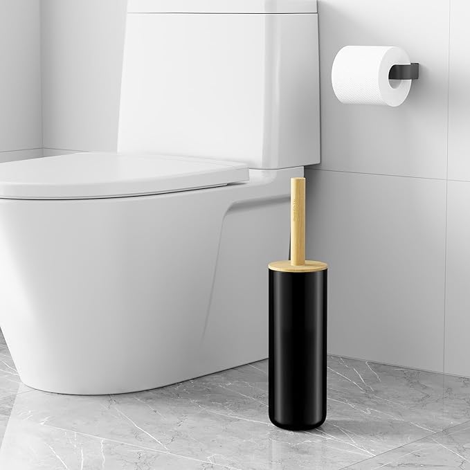 SUBEKYU Toilet Brush, Toilet Bowl Brush and Holder Set, Bathroom Toilet Bowl Cleaner for Deep Cleaning, Black