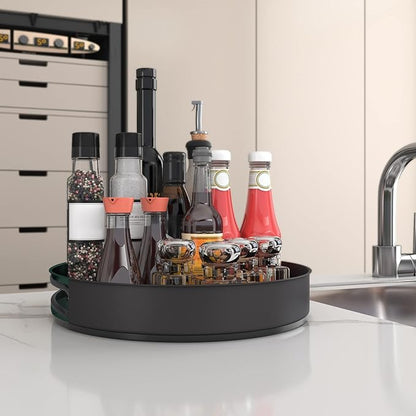 VAEHOLD Lazy Susan Stainless Steel Black Spice Rack Turntable for Pantry Cabinet - Decorative Trays Storage Containers Organizer for Kitchen Cabinet, Snacks, Bathroom (12 inches)