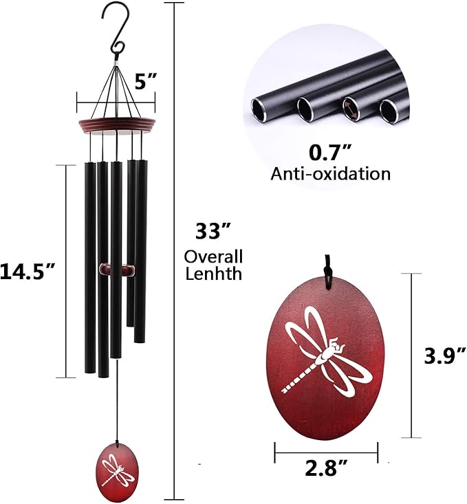 Wind Chimes for Outside, 33 Inch Wind Chimes Outdoor Tuned Soothing Melody, Memorial Wind Chime Sympathy Gifts for Loss of Loved One Prime. Garden Wind Chime. Dragonfly