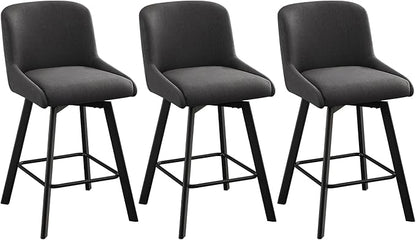 Swivel Counter Height Bar Stools Set of 3, 26''H Upholstered Barstools with Backs, Modern Bar Stool Chairs for Kitchen Island, Metal Legs, Fabric, Black Grey Stools Counter Chair