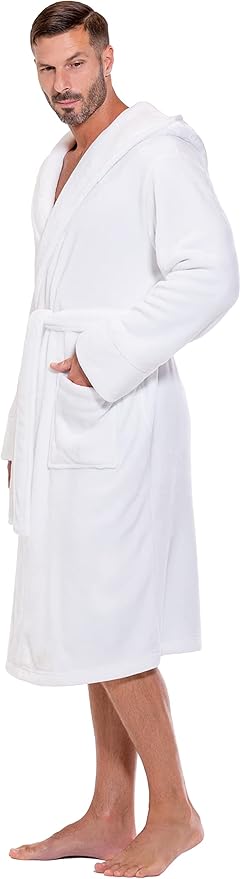 Turquaz Plush Robes For Men, Soft Fuzzy Hooded Mens Bathrobes, Long Comfy Robe For Men