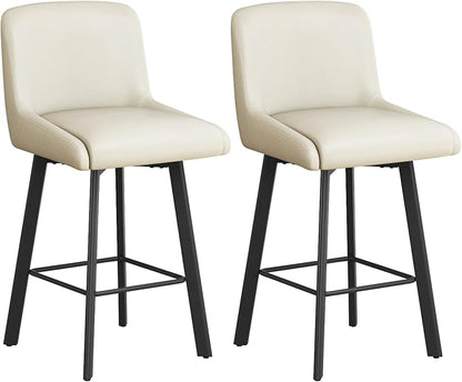 Swivel Bar Stools, 26''H Upholstered Barstools with Backs, Modern Counter Height Bar Stool Chairs for Kitchen Island, Metal Legs (Antique White- Faux Leather, Set of 2-26" H)