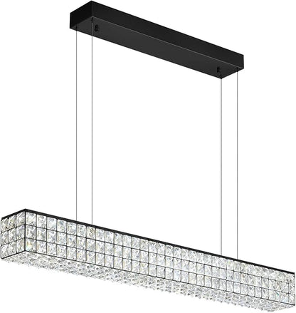 Rectangle Crystal Chandelier Modern Crystal Chandelier Black Rectangular Pendant Lighting Fixture for Dining Room Kitchen Island Bedroom (L 40")