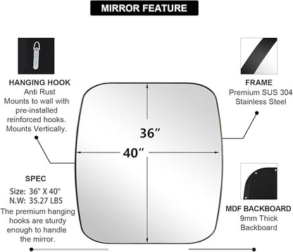 ANDY STAR Bronze Oblong Mirror, 36x40 Inch Brushed Bronze Oval Mirror for Bathroom with Stainless Steel Metal Frame, Wall Mouned for Bathroom, Living Room, Entryway