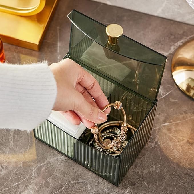 2-Grid Cotton Swab Ball Qtip Holder Dispenser with Lid,Container Dispenser Box for Bathroom Home Storage Organization,Vanity Organizers and Storage