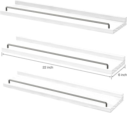 22 inches Long Floating Shelves, Bathroom Decor Shelves Over Toilet, Farmhouse Wall Shelves for Living Room, Bedroom, Picture Frames, Plants, Kitchen, Set of 3 (White and Black)