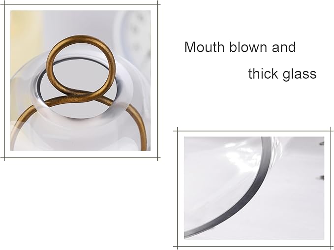 5"x7.5" Versatile Modern Metal Hurricane Lantern with Handmade Sturdy Glass Dome for 3" Pillar Candle & Plants (Brass, 5"x7.5" for 3" Pillar)