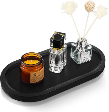 Bamboo Vanity Tray 11.4x6.1 inches, Decorative Vanity Tray for Bathroom Countertop Toilet Tank Farmhouse, Black