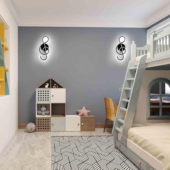 XEYOU 22W Modern Wall Sconce Lighting Indoor LED Creative Wall Light Fixture Music Symbol Art Decoration Wall Lamp for Living Room Bedroom Stair Corridor (Black 6000Kelvin)