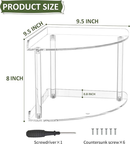 2 Tier Acrylic Corner Shelf Organizer Storage 9.5x9.5x8 Inch, Transparent Countertop Corner Shelf for Bathroom, Kitchen, Bedroom, Office, Study Room