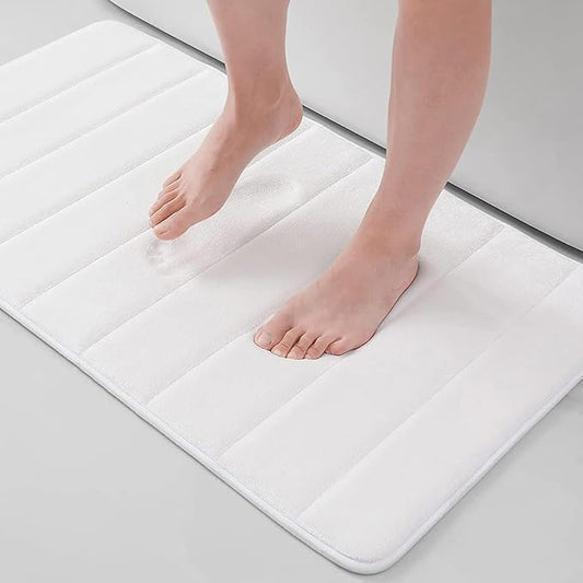 Buganda Memory Foam Bath Mat, 34" x 20", Ultra Soft and Non-Slip Bathroom Rugs, Water Absorbent and Machine Washable Bath Rug for Bathroom, Shower, and Tub, White