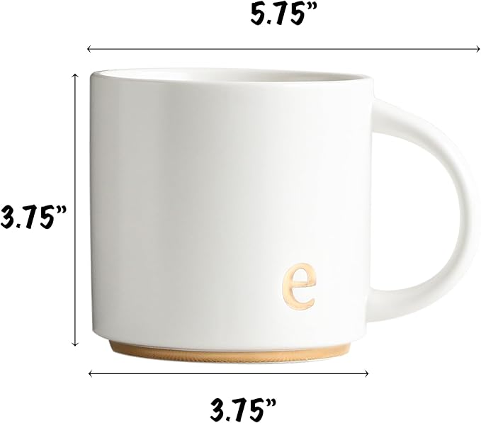 COLLECTIVE HOME - Monogram Ceramic Mugs, 15 oz Golden Initial Coffee Cups, Elegant Alphabet Tea Mugs, Elegant Personalized Mug with Gift Box, Luxurious Cups for Office and Home (e)