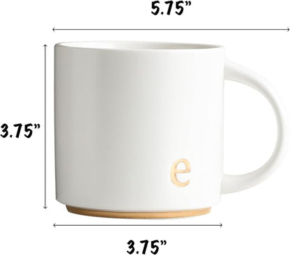 COLLECTIVE HOME - Monogram Ceramic Mugs, 15 oz Golden Initial Coffee Cups, Elegant Alphabet Tea Mugs, Elegant Personalized Mug with Gift Box, Luxurious Cups for Office and Home (e)