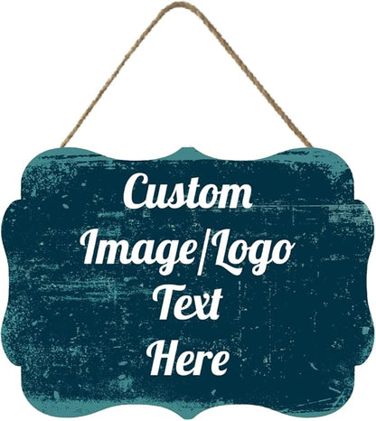 Personalized Wooden Welcome Sign - Front Door Decor, Customized Image/Text Hanging Sign for Home, Office - Farmhouse Decor - 11.2 * 8 Inch