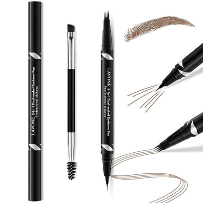 2-IN-1 Dual-ended Waterproof Eyebrow Pencil With 4 Tip Microblading Pen and Ultra-Precise Brow Pencil, Brush, Makeup for Natural Looking-Soft Brown