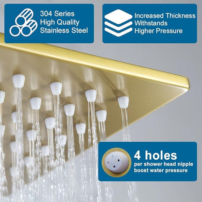 POP SANITARYWARE Shower Faucet Set Brushed Gold Bathroom Rainfall 12 Inch Shower Head and Handle Set Wall Mounted Shower System Single Function Shower Fixture, Include Shower Valve and Trim Kit