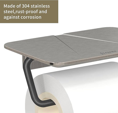 Toilet Paper Holder with Shelf, Stainless Steel Tissue Roll Holder Rust-Proof Brushed Nickel Finish, Adhesive or Wall-Mount with Screws for Bathroom Washroom