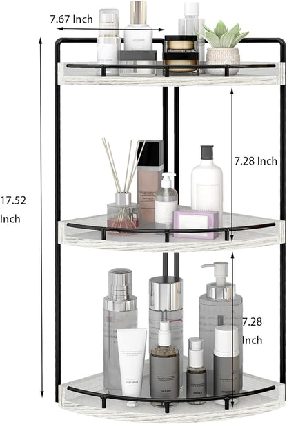 Dorhors 3-Tier Corner Bathroom Organizer Countertop for Storage,Vanity Tray,Wood Counter Organizer for Kitchen,Bathroom,Dresser (Rustic White)