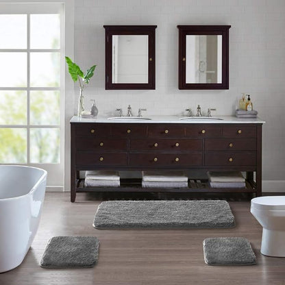 Suchtale Non Slip Bath Mat (20 x 32, Dark Grey) Water Absorbent Soft Microfiber Shaggy Bathroom Rug Machine Washable Thick Plush Shower Mat